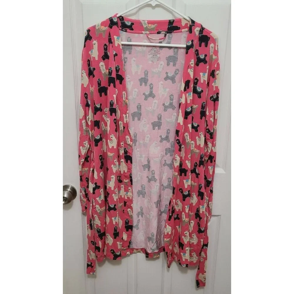 MeUndies Women's Long Sleeve Tie Waist Robe‎ Llama Print Pink Micromodal Sz XS/S